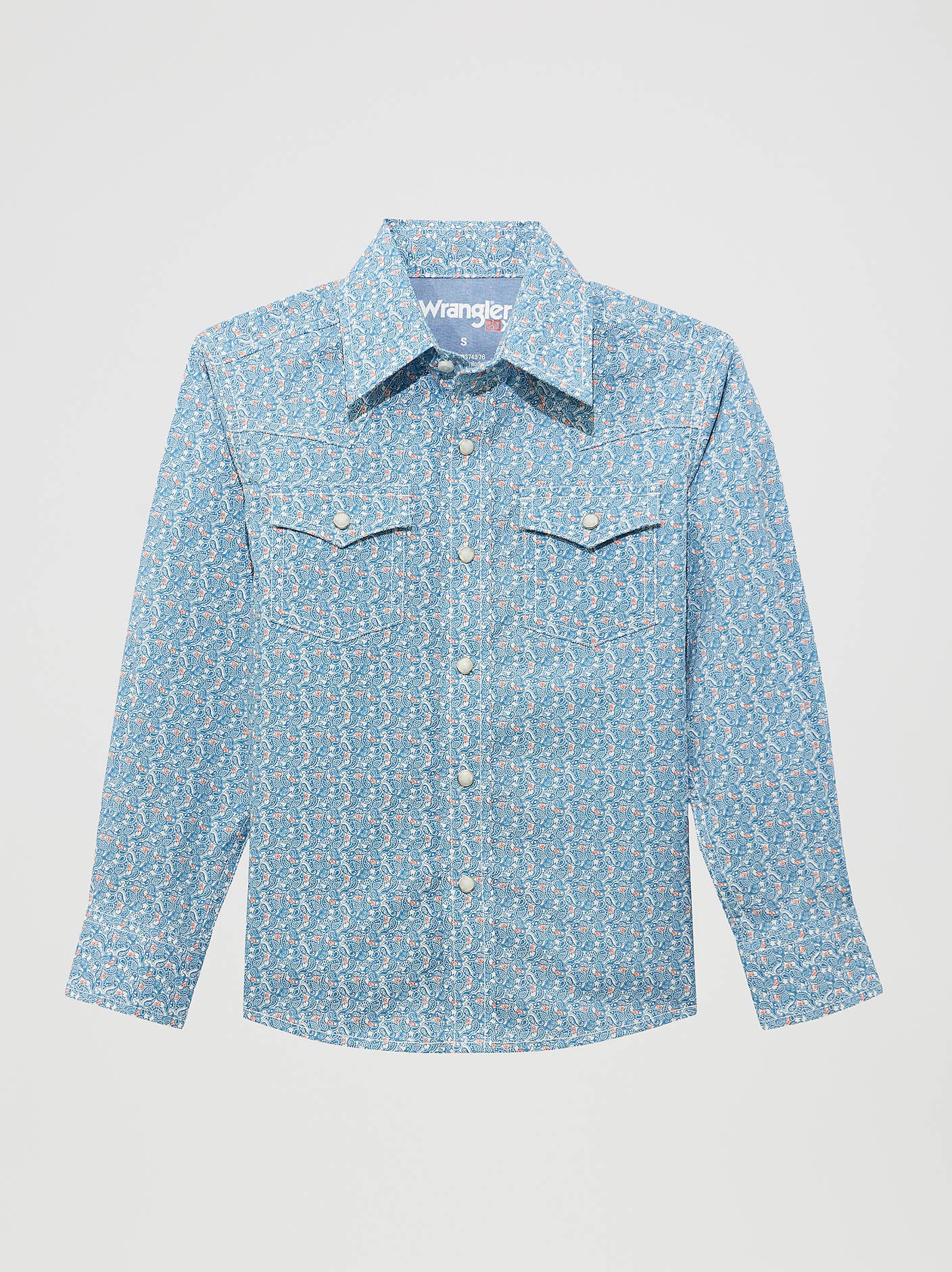 Boys Wrangler 20X Advanced Comfort Western Snap Print Shirt 112374376 Blue Jay boys western cowboy shirt Boltranchstore.com Free Shipping