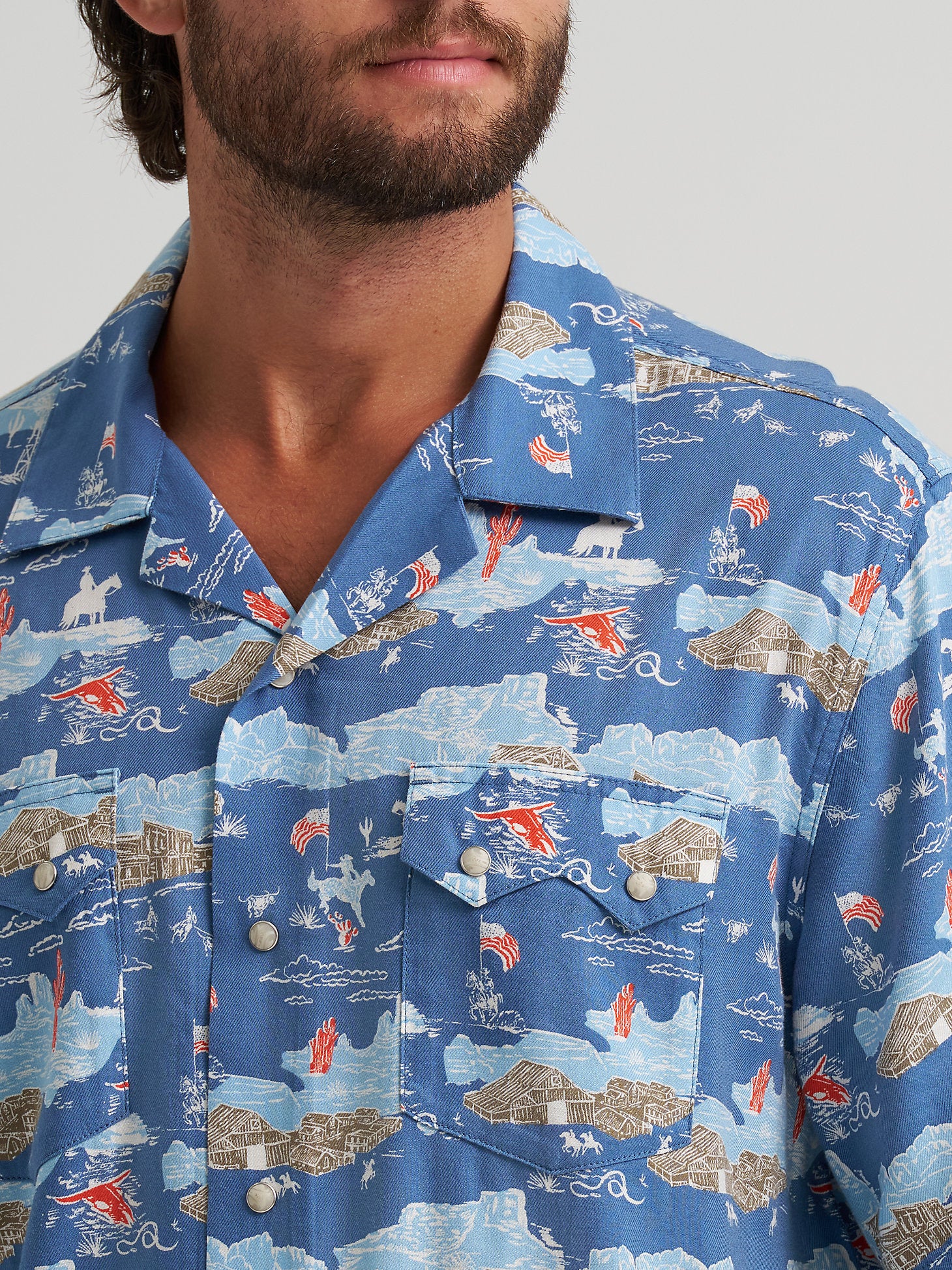 Wrangler Coconut Cowboy Camp Shirt 112374838 mens vacation western shirt blue cowboy Boltranchstore.com free shipping