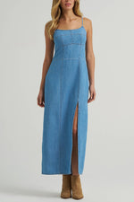 Wrangler Denim Slit Front Maxi Dress 112375237 womens western dress casual denim dress Boltranchstore.com free shipping