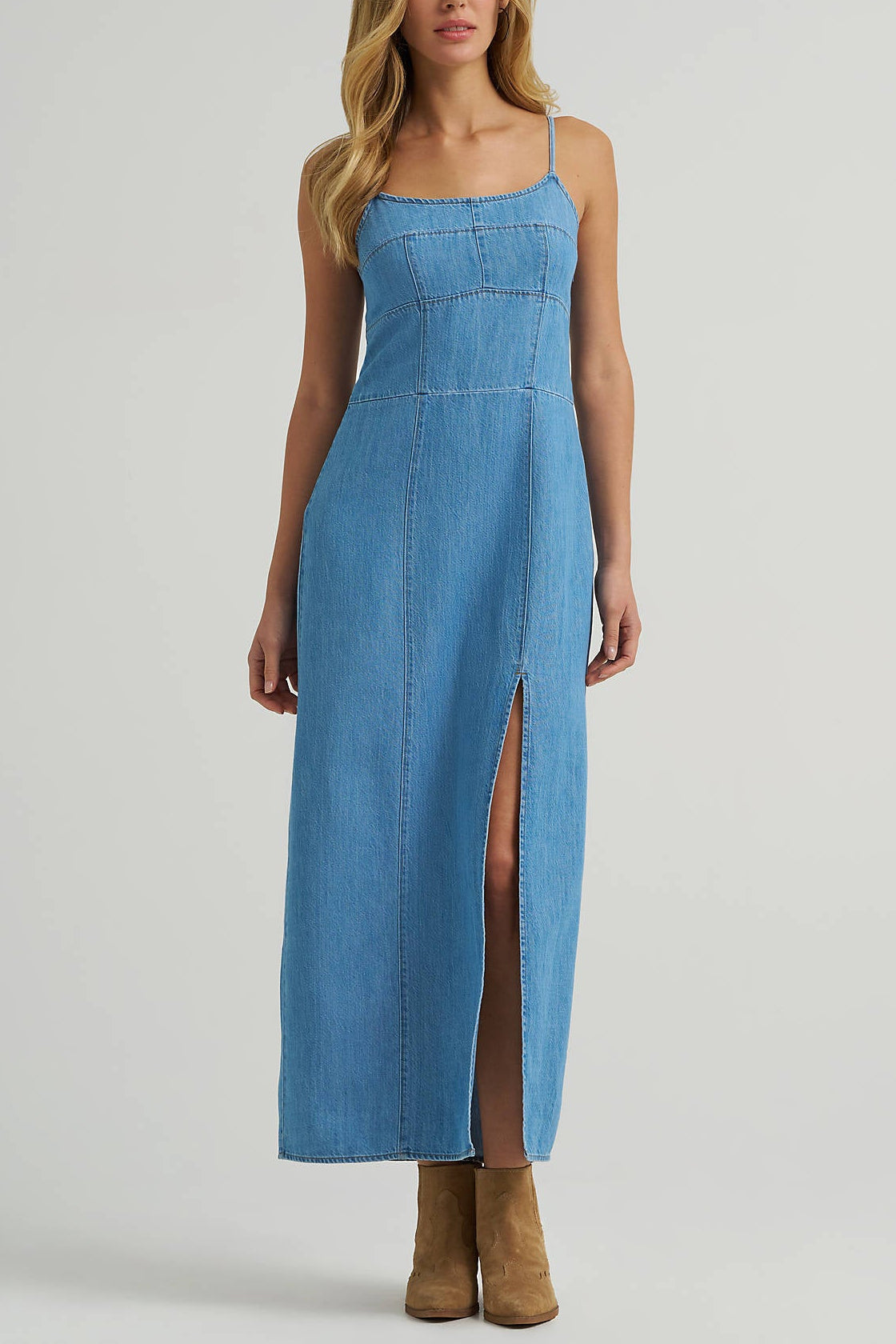 Wrangler Denim Slit Front Maxi Dress 112375237 womens western dress casual denim dress Boltranchstore.com free shipping