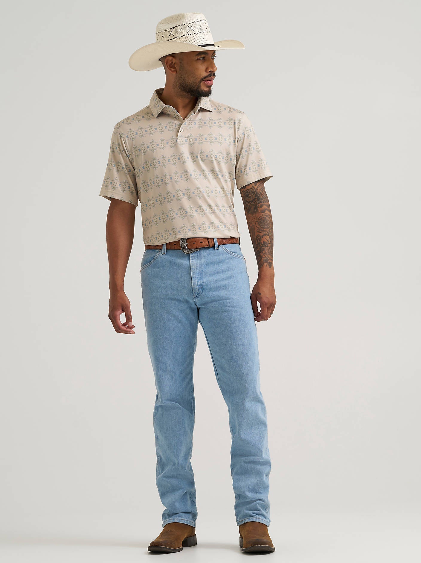 Wrangler Mens Western Perf Polo Checotah Stripe