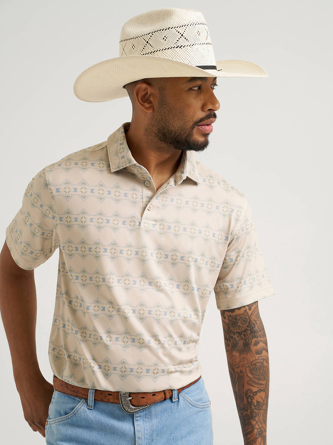 Wrangler Mens Western Perf Polo Checotah Stripe