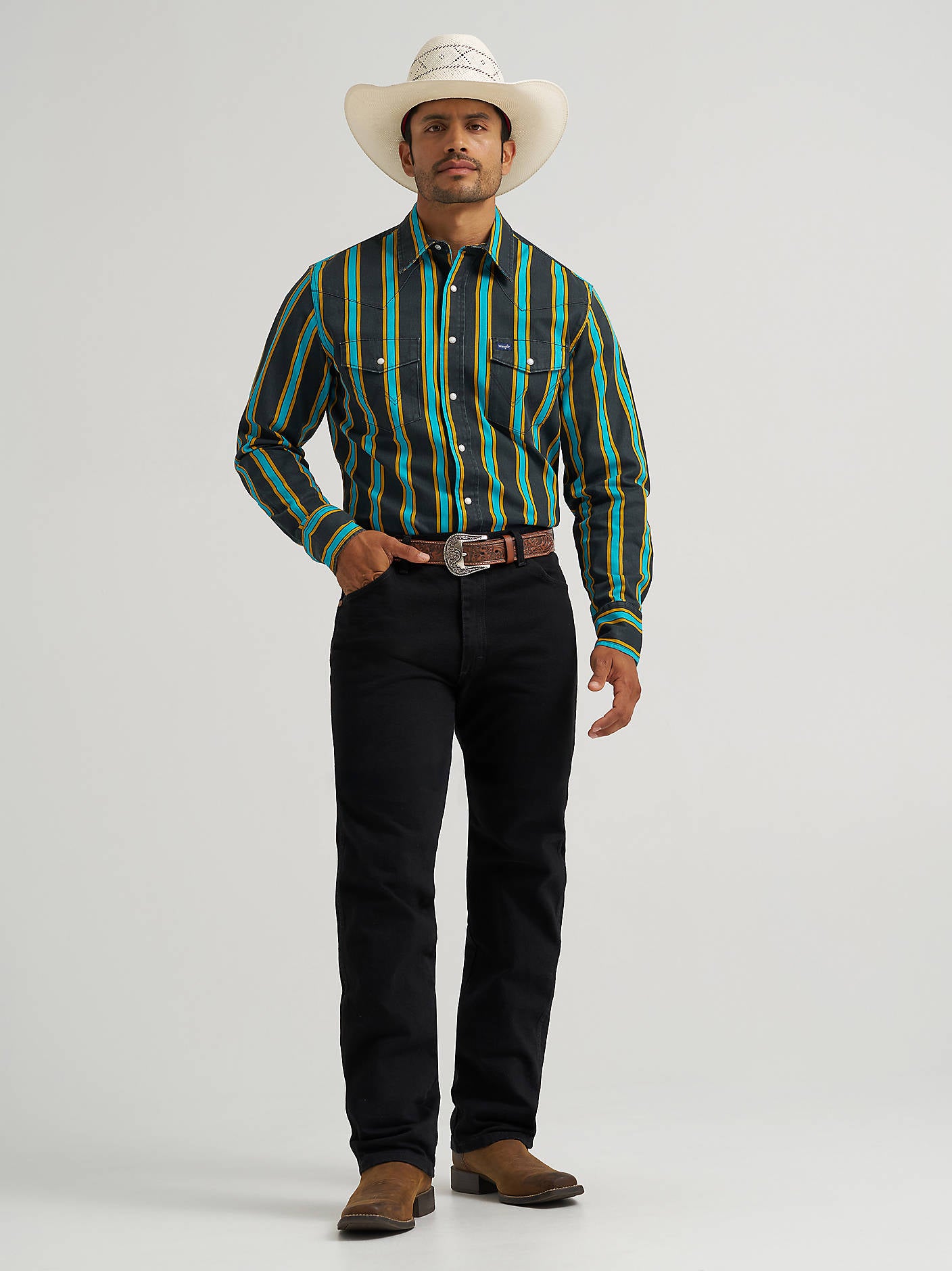 Wrangler Brushpopper Teal Pop Snap Shirt