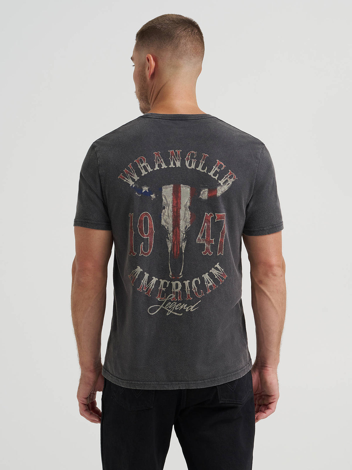 Wrangler Mens Old Town Tee Shirt shop at boltranchstore.com free shipping at mens shirt summer shirt red white and blue Man wearing a Wrangler t-shirt 