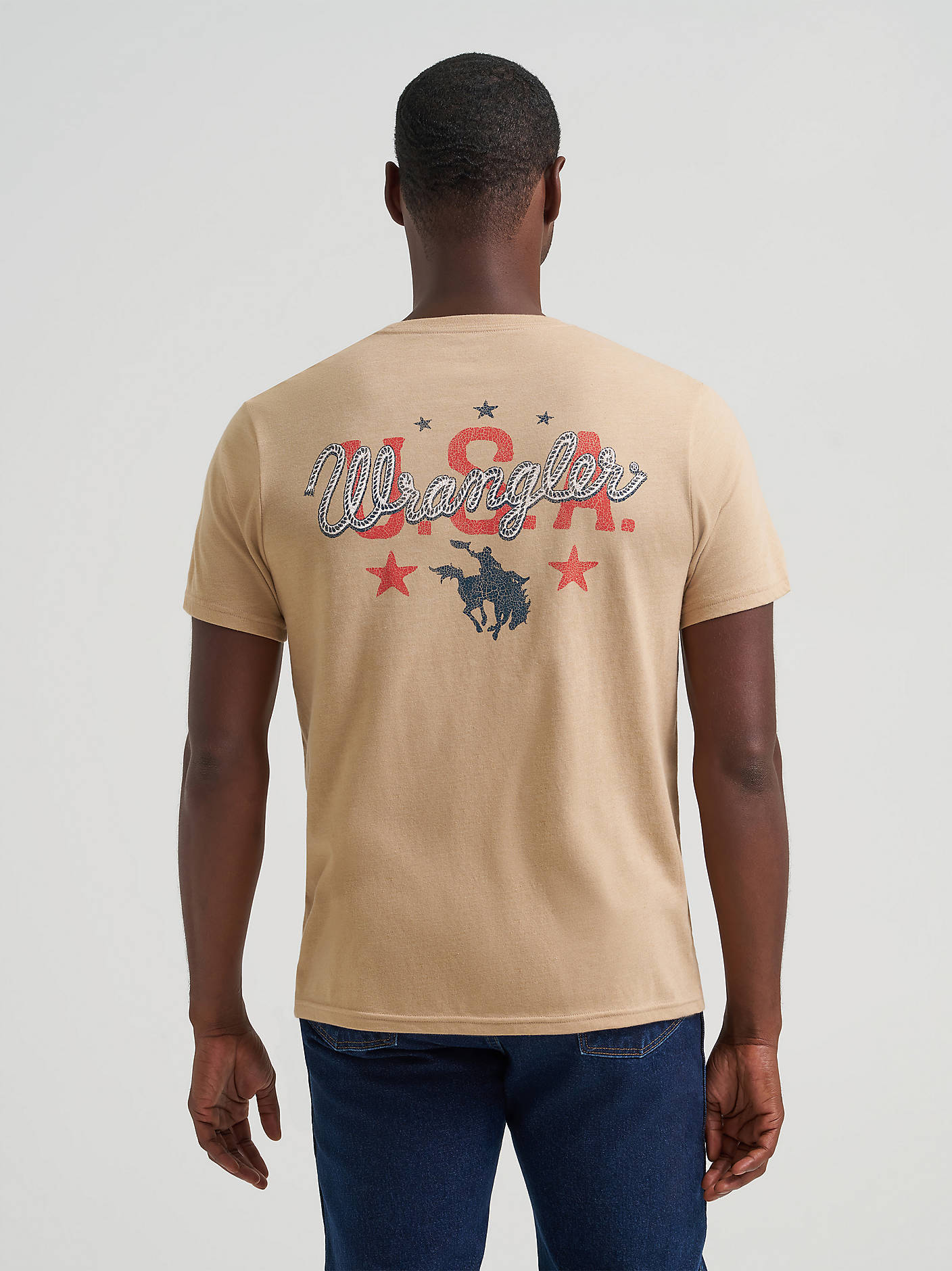 Wrangler Mens USA Wrangler Rope Back Graphic Shirt beige Wrangler t-shirt  summer shirt mens free shipping at boltranchstore.com western shirt 