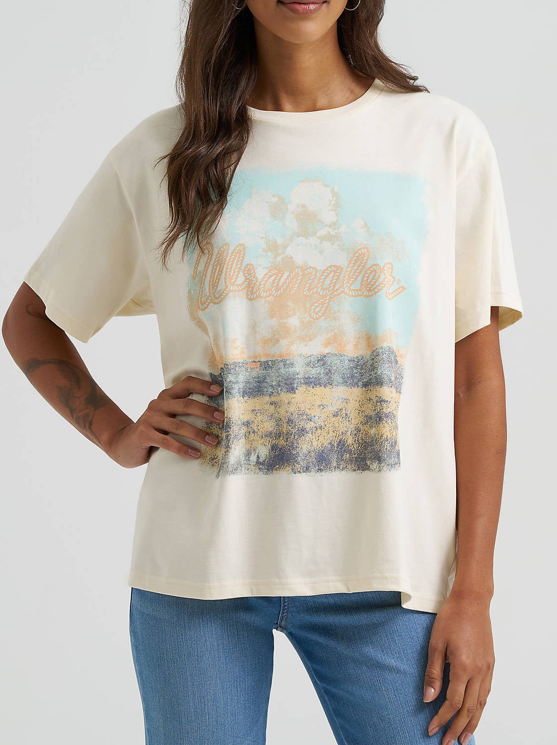 Wrangler Womens Distressed Landscape Girlfriend Graphic Tee at boltranchstore.com western store free shipping 112375896