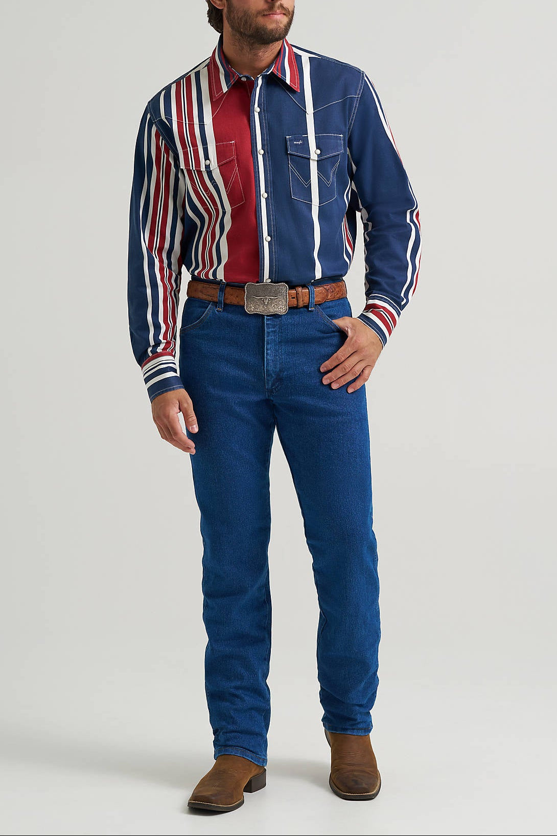 Wrangler Men Vintage Inspired Brushpopper Western Snap Workshirt 112375916 zach top shirt free shipping at boltranchstore.com