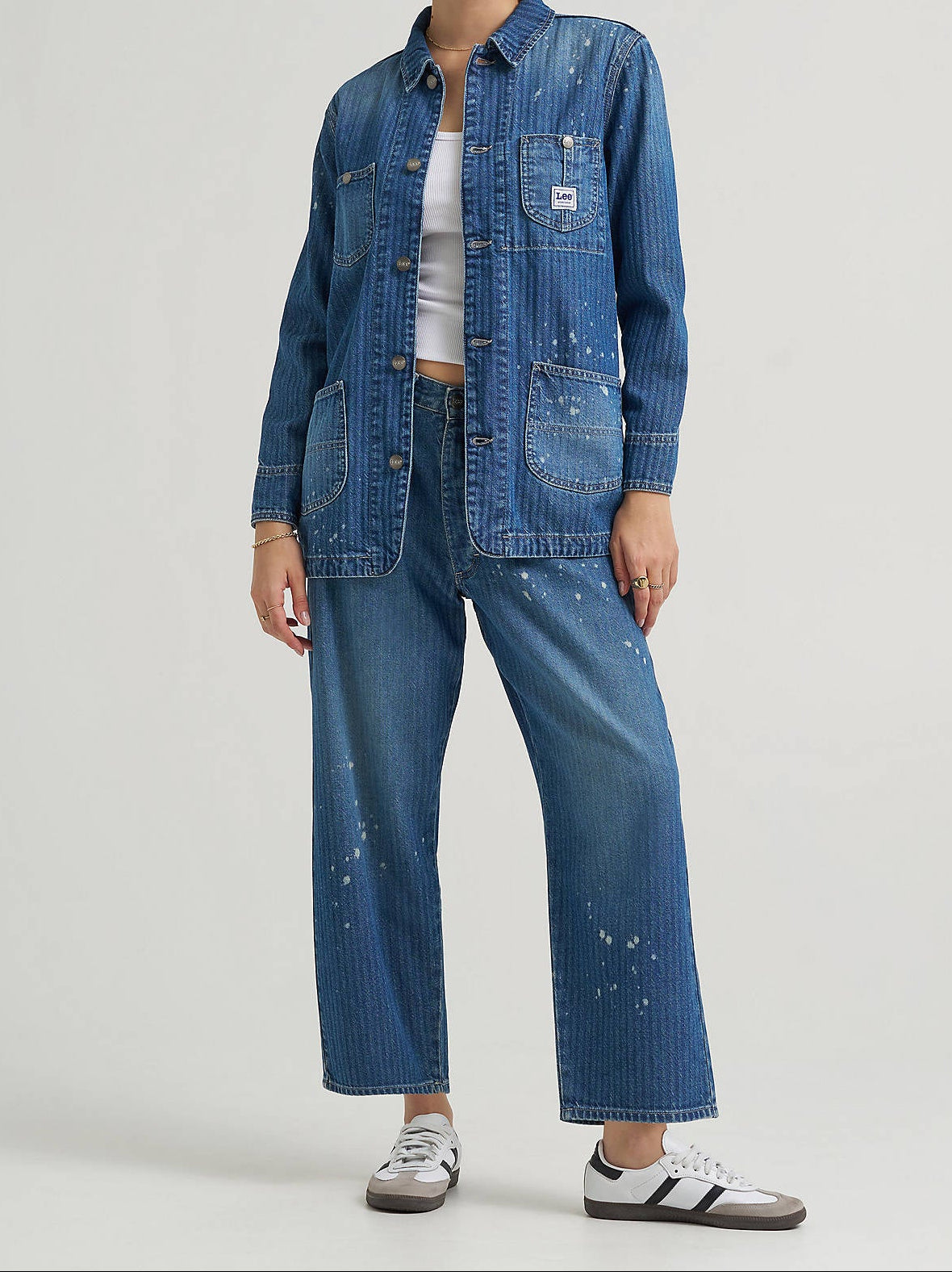 Lee Womens Bleach Splatter Stripe Chore Jacket