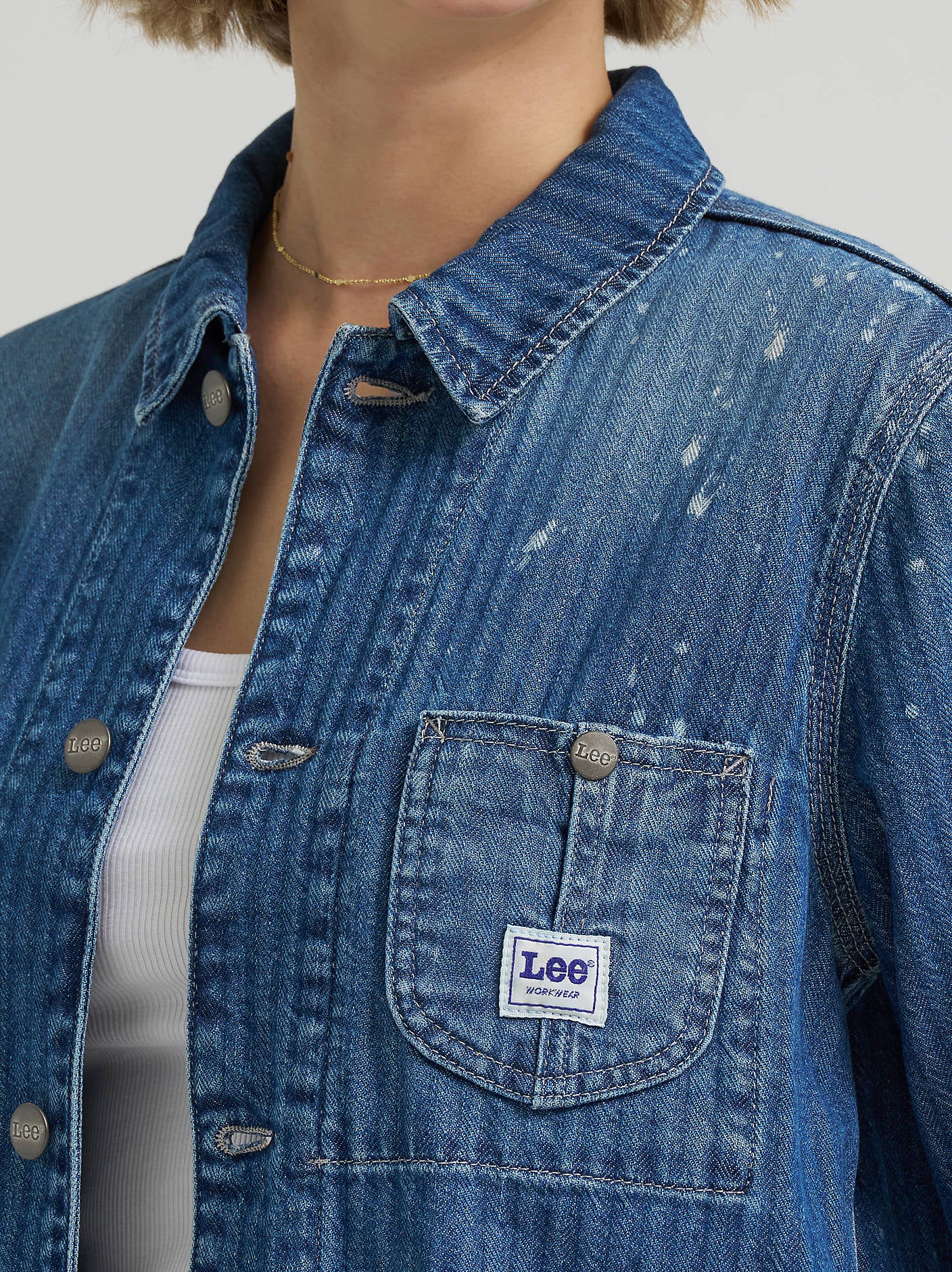 Lee Womens Bleach Splatter Stripe Chore Jacket