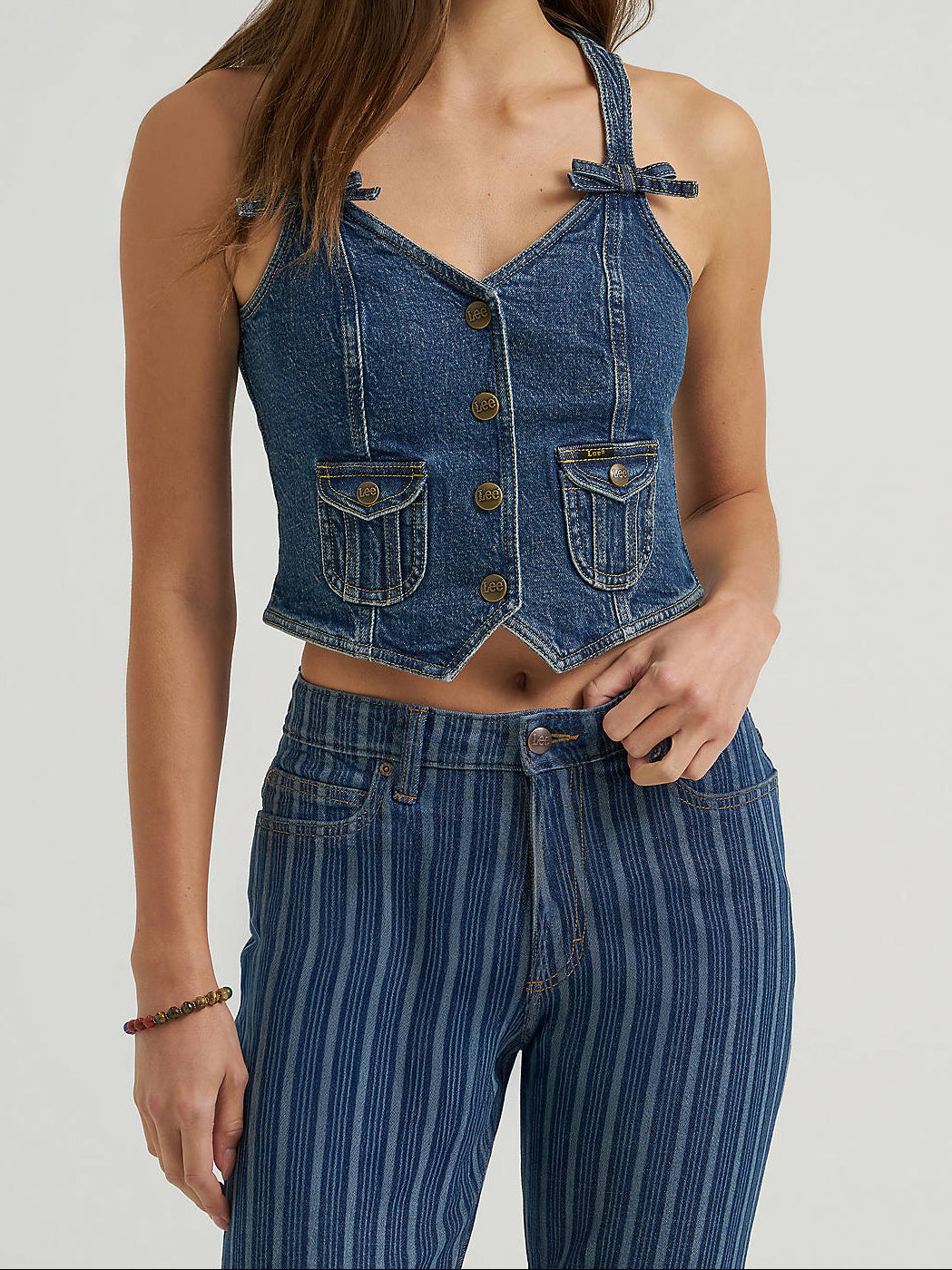 Lee Womens Denim Bow Vest free shipping at boltranchstore.com 112376207 womens western fashion concert music outfit western