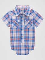 Wrangler Baby Boy Short Sleeve Western Snap Bodysuit 112378814 blue plaid Boltranchstore.com Free Shipping baby boy infant onesie