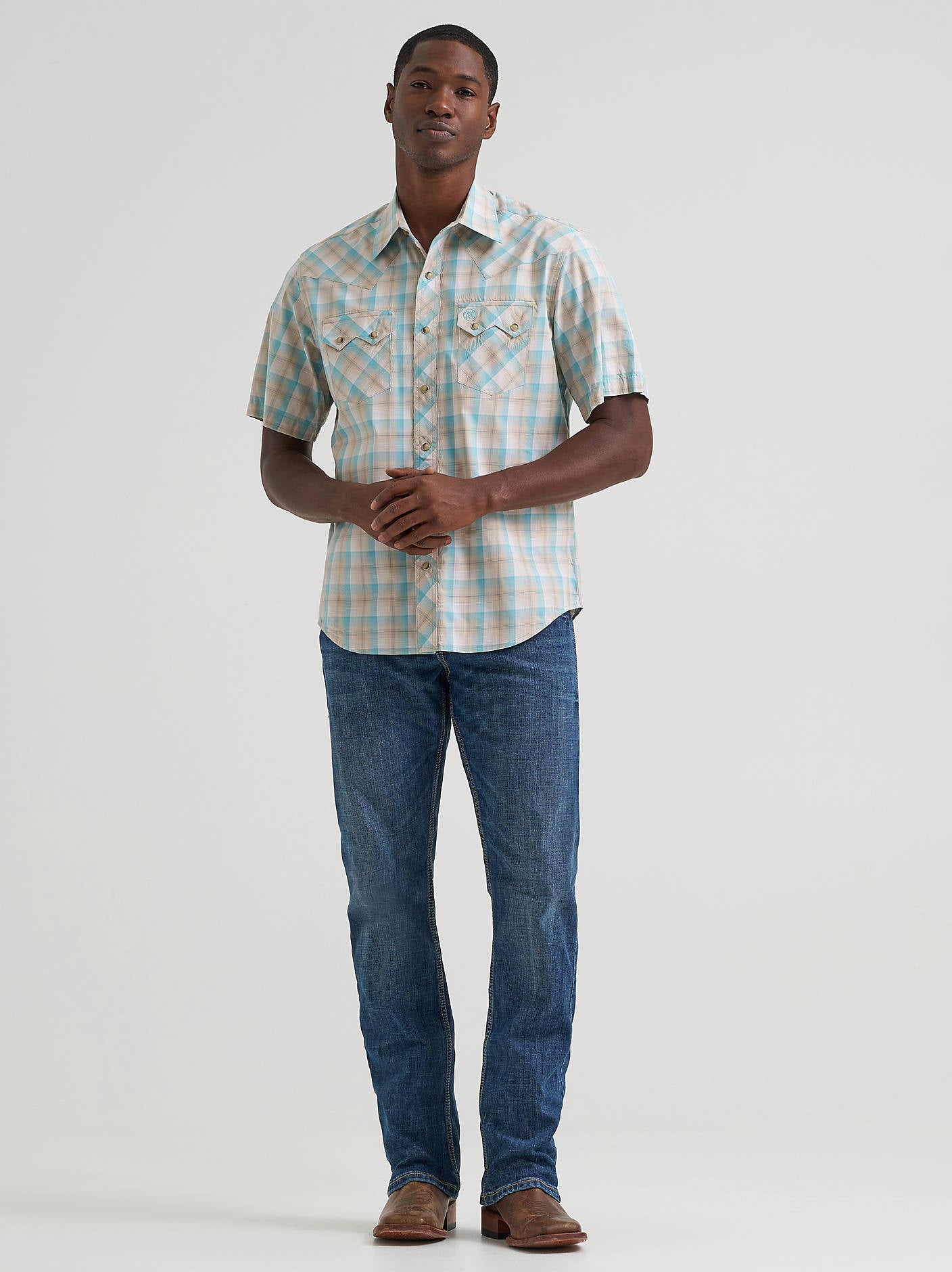 Wrangler Mens Retro Short Sleeve Sawtooth Pocket Western Snap Shirt