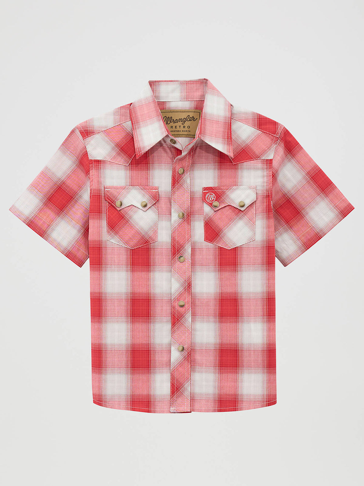 Wrangler Boys Retro Short Sleeve Western Snap Shirt 112378937 red plaid western cowboy summer shirt rodeo Boys toddler kids Boltranchstore.com Free Shipping