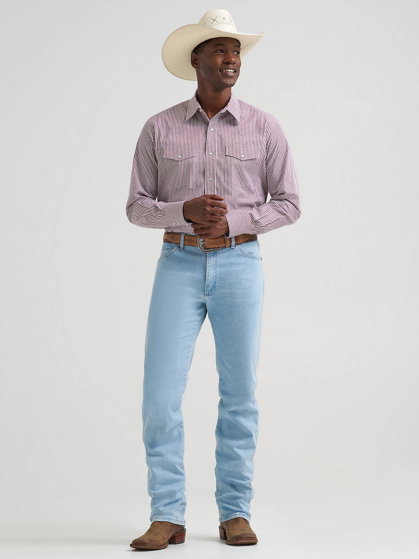 Wrangler Mens WR Wine Snap Stripe Shirt