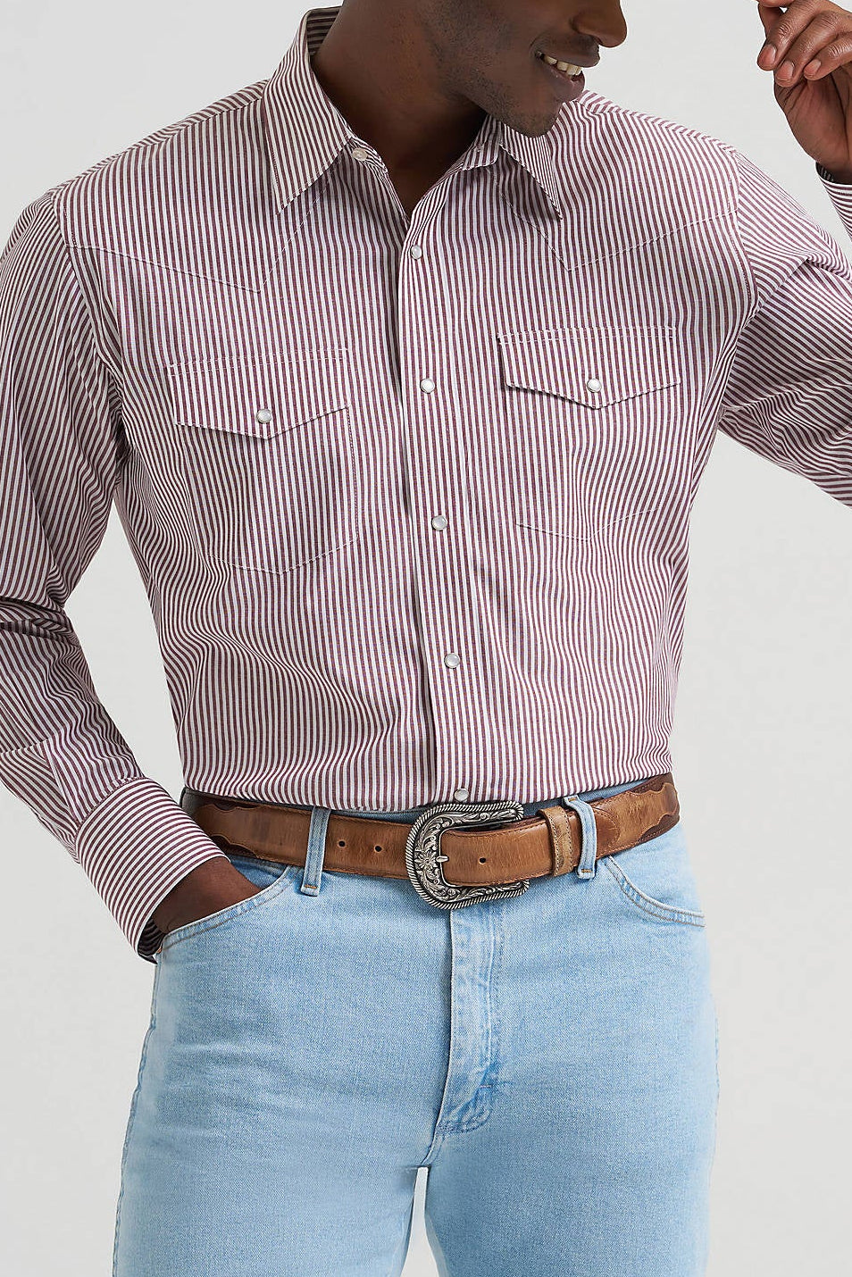 112379033 Wrangler Mens Wrinkle Resist Long Sleeve Western Snap Stripe Shirt rodeo shirt free shipping at boltranchstore.com