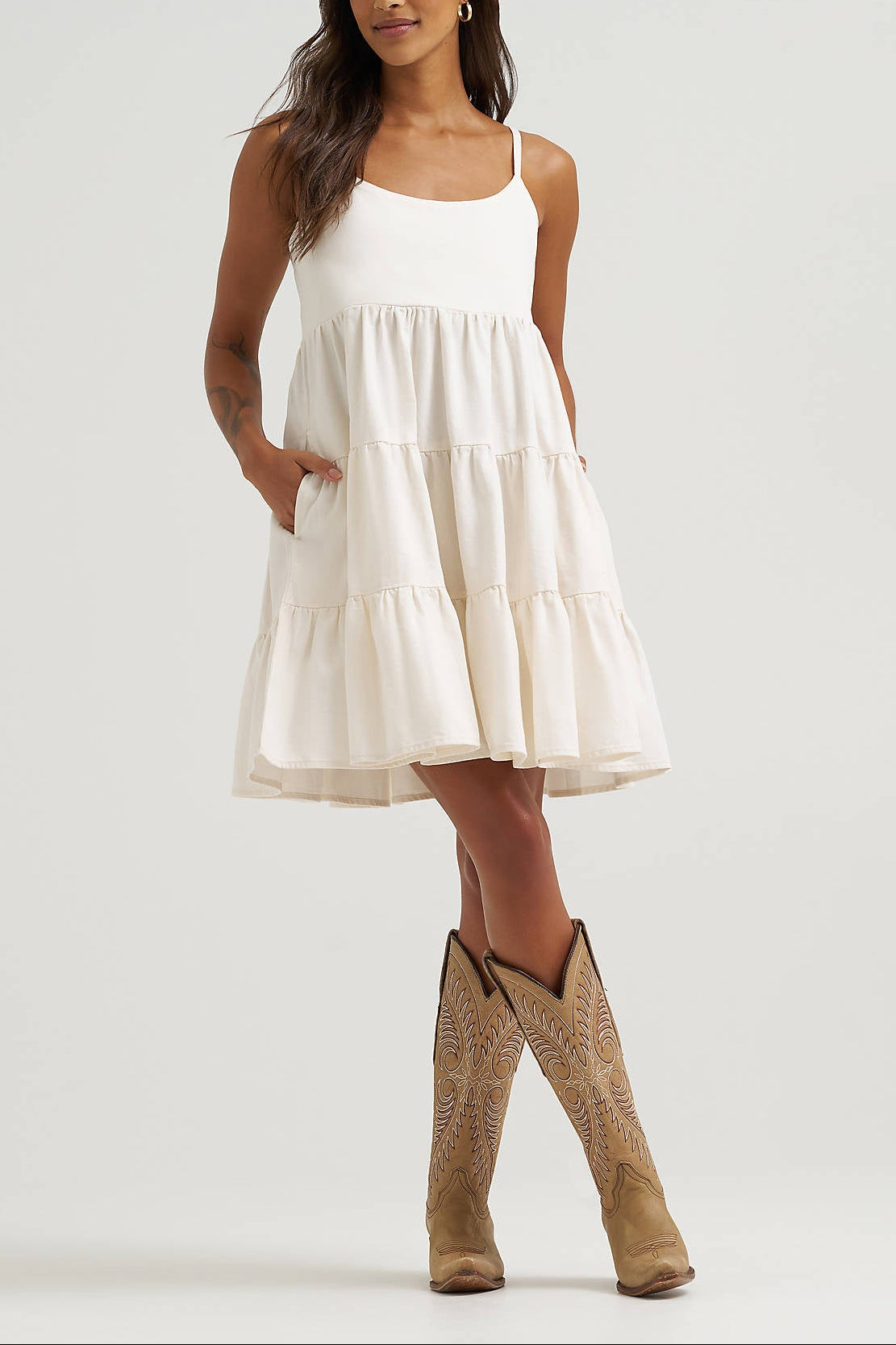 112379515 womens wrangler summer mini dress sleeveless white Wrangler Womens Strappy Tiered Dress Boltranchstore.com