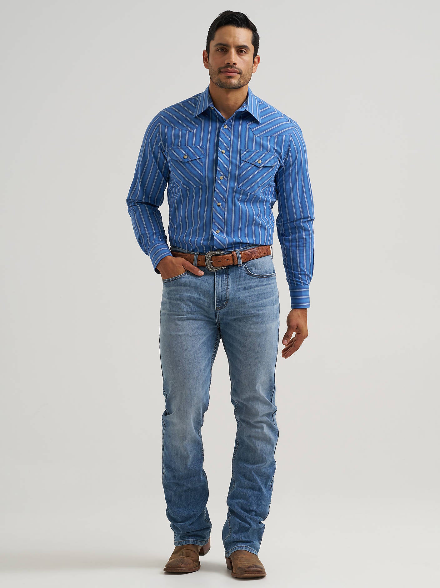 Wrangler Mens 20X Riverstone Stripe Snap Shirt