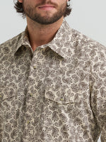 Rodeo mens western clothing Utah Wrangler 20X Advanced Comfort Long Sleeve Snap Print Shirt Tan SKU 112381480 Boltranchstore.com free shipping