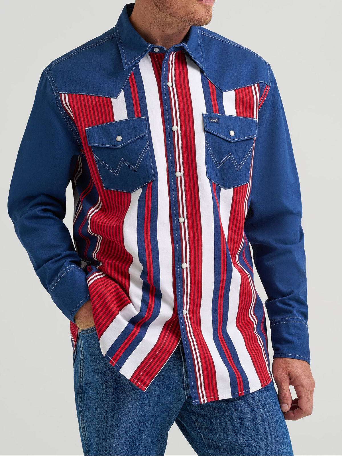 Wrangler Lone Star Brushpopper Western Snap Workshirt classic fit long sleeve shirt with full snap placket ranch wear