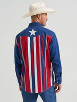Wrangler Lone Star Brushpopper Western Snap Workshirt striped back panel and snap cuffs mens western shirt Utah