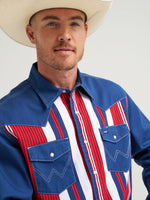 Wrangler Lone Star Brushpopper Western Snap Workshirt chest flap pockets with W stitching and white snaps cowboy