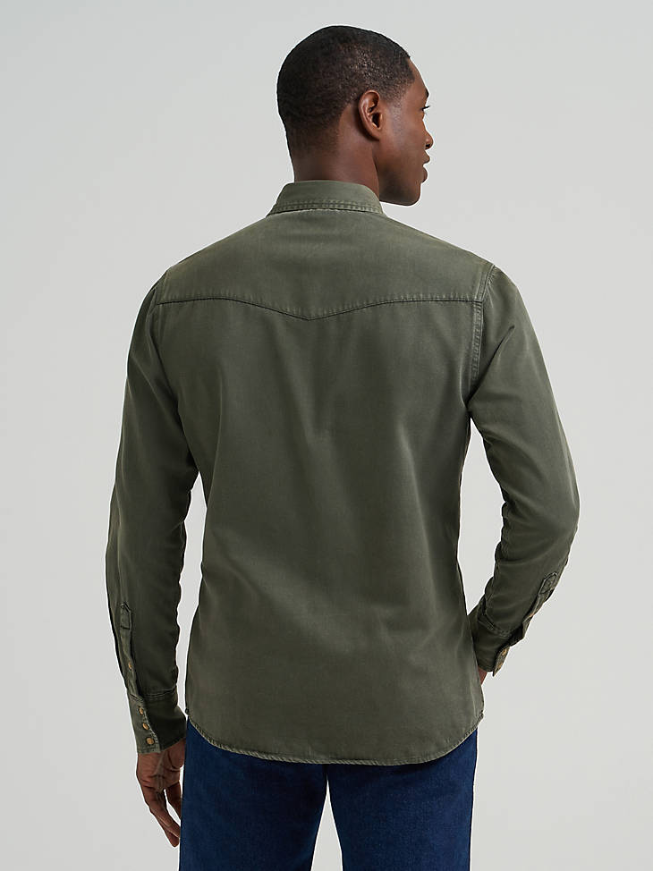 Wrangler Mens Olive Denim Snap Shirt