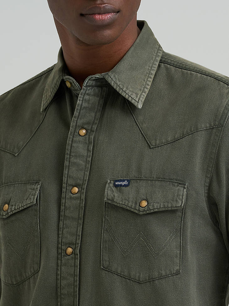 Wrangler Mens Olive Denim Snap Shirt