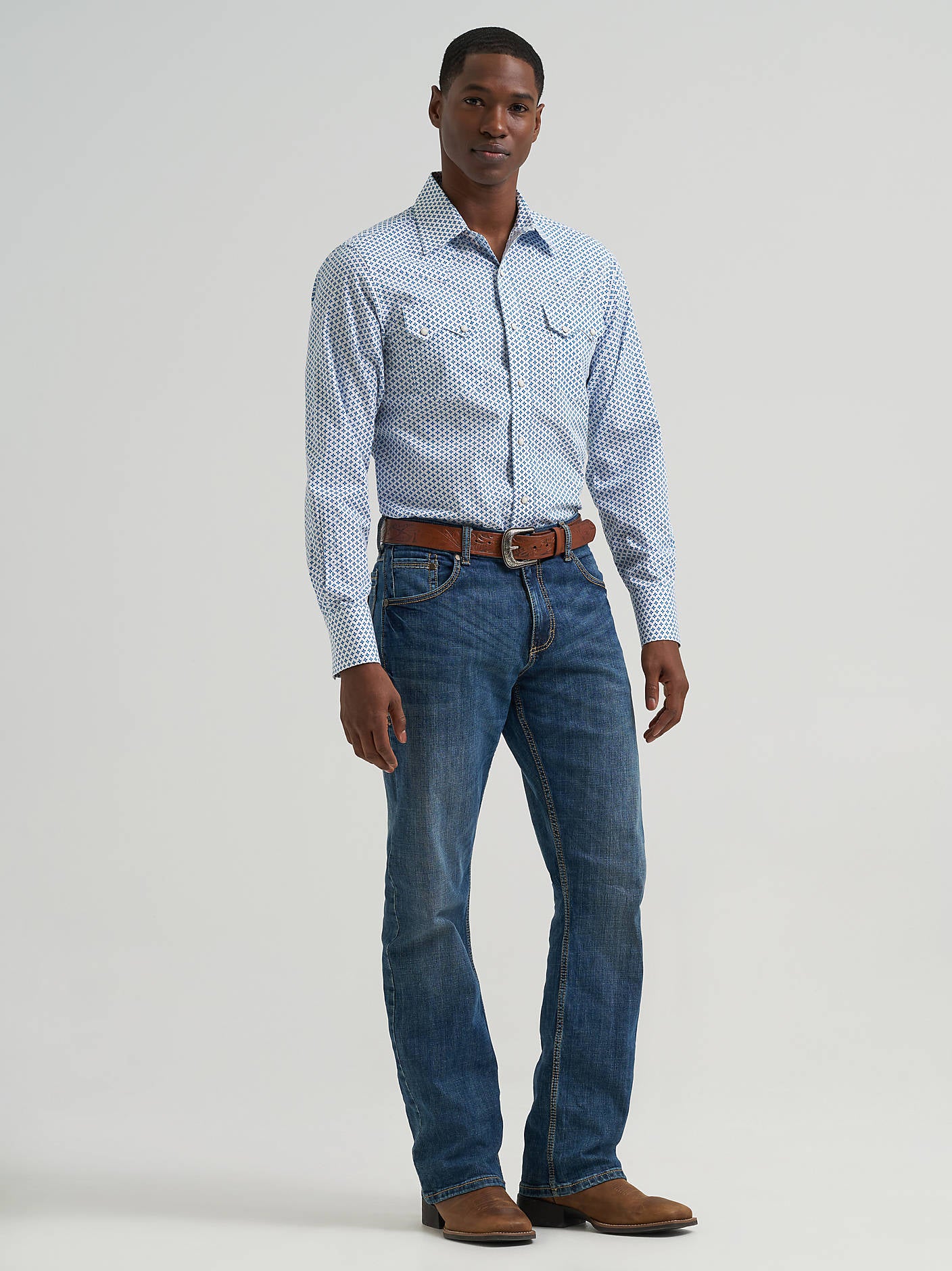 Wrangler Mens Retro Long Sleeve Sawtooth Snap Pocket Western Shirt