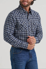 Men's Wrangler Retro Long Sleeve Flannel Western Snap Plaid Shirt 112381933 Black plaid
