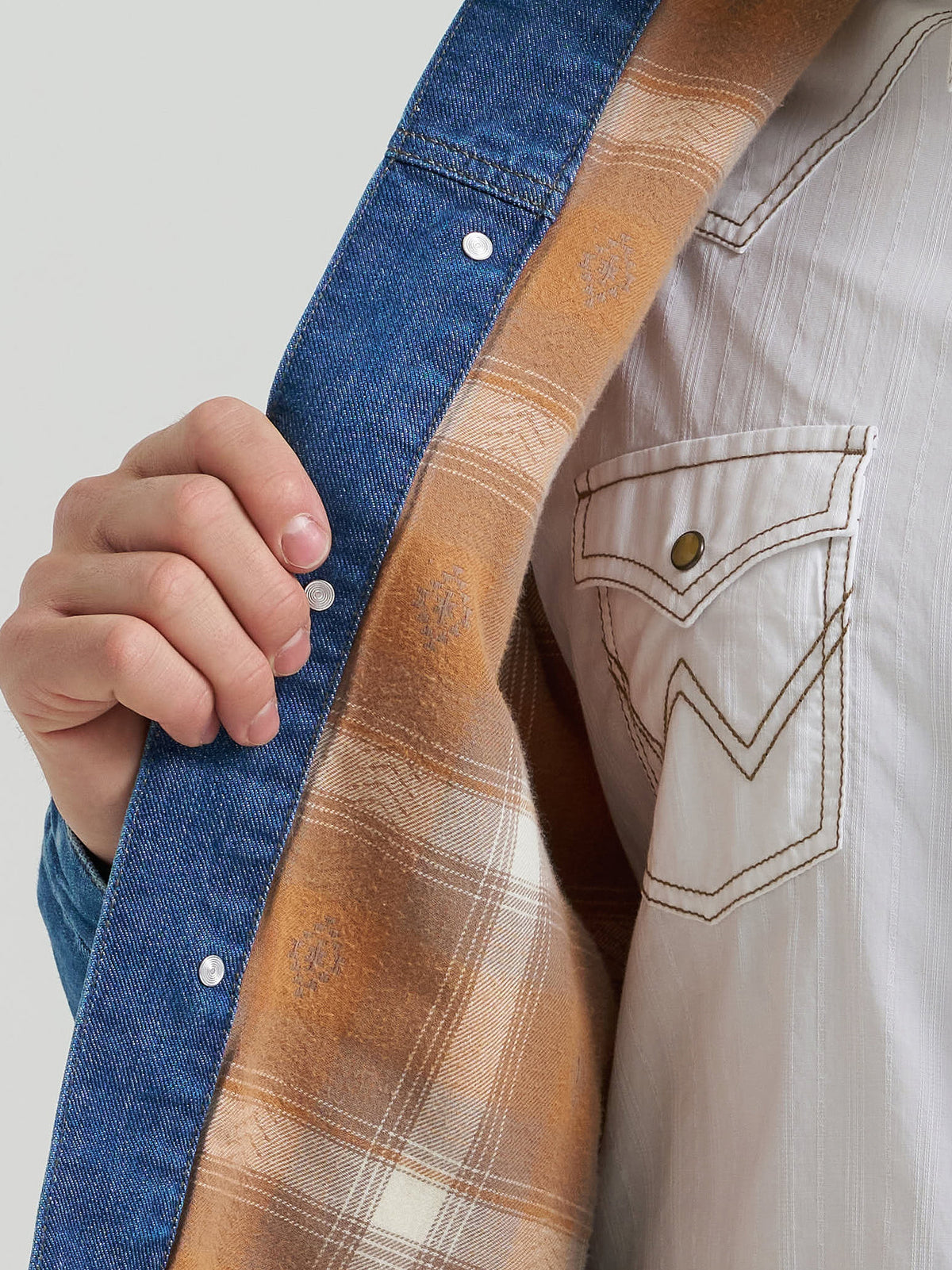 Wrangler Cowboy Cut Flannel Lined Denim Jacket relaxed fit built for easy layering and freedom of movement ranch wear Kamas