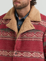 Wrangler Mens Jacquard Wrange Jacket Biking Red woven in 100 percent polyester with a textured western jacquard rodeo and ranch wear