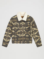 Wrangler Boys Sherpa Lined Jacquard Print Jacket Elmwood western jacquard print with sherpa lining spread collar and two chest pockets with W stitching kids western clothing Utah 112381949 Boltranchstore.com