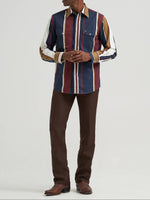 112381998 Vintage-Inspired Brushpopper Western Snap Workshirt at boltranchstore.com free shipping mens western shirt pearl snap button up white pearl in stock Man wearing a striped shirt 