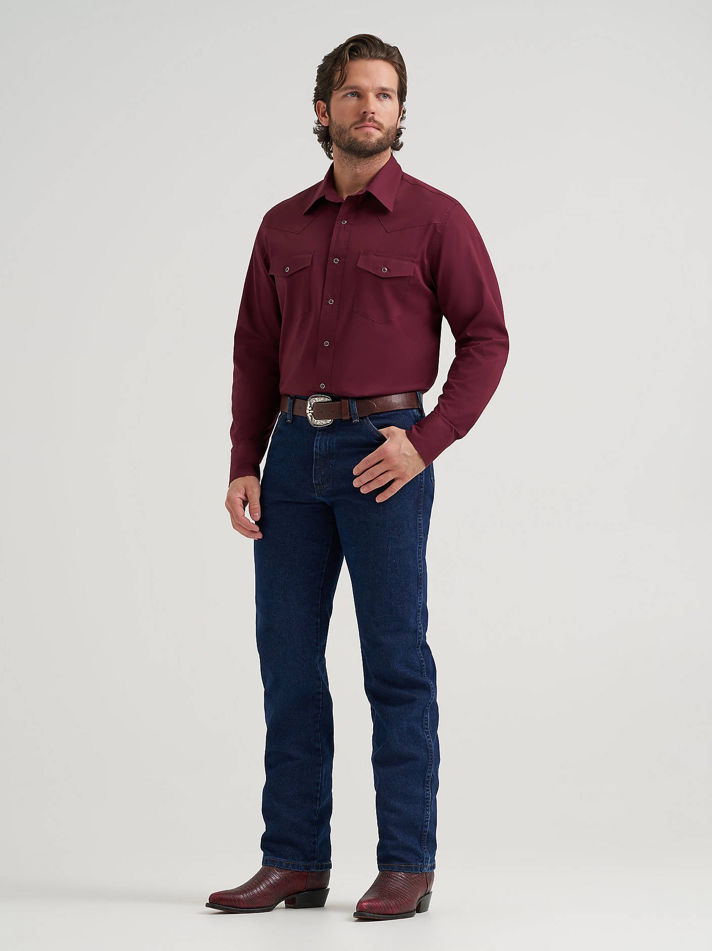 Wrangler Mens Solid Broadcloth Western Shirt