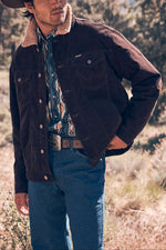 Wrangler Mens Cowboy Cut Sherpa Lined Corduroy Jacket Black Coffee classic Cowboy Cut silhouette with button front closure western clothing Utah