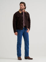 Wrangler Mens Cowboy Cut Sherpa Lined Corduroy Jacket Black Coffee sherpa lined body with quilt lined sleeves for warmth ranch wear