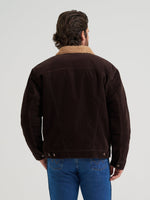Wrangler Mens Cowboy Cut Sherpa Lined Corduroy Jacket Black Coffee straight back yoke with spread collar western clothing