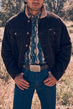 Wrangler Mens Cowboy Cut Sherpa Lined Corduroy Jacket Black Coffee dark brown corduroy exterior with sherpa collar mens western clothing rodeo 112382099 Boltranchstore.com