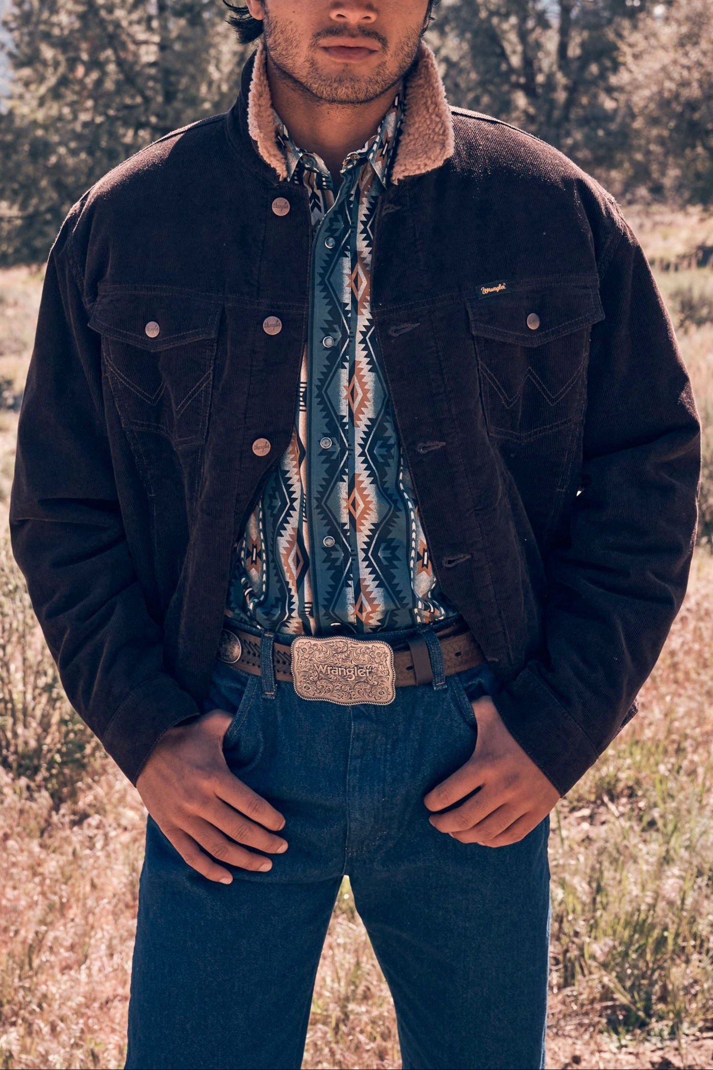 Wrangler Mens Cowboy Cut Sherpa Lined Corduroy Jacket Black Coffee dark brown corduroy exterior with sherpa collar mens western clothing rodeo 112382099 Boltranchstore.com