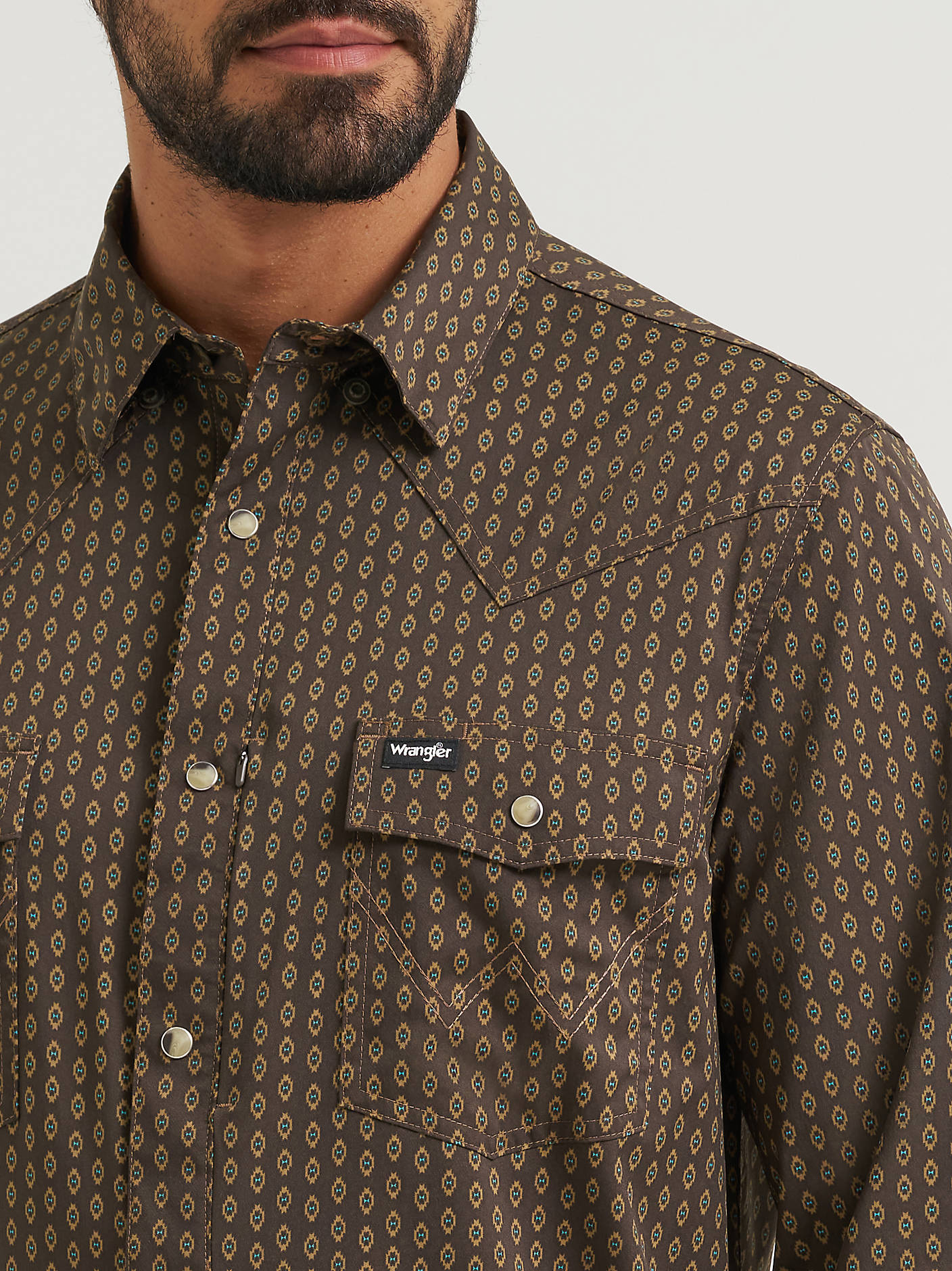 Wrangler Mens All Terrain Gear Technical Shirt 112382502 western fashion for me brown long sleeve Boltranchstore.com Free Shipping