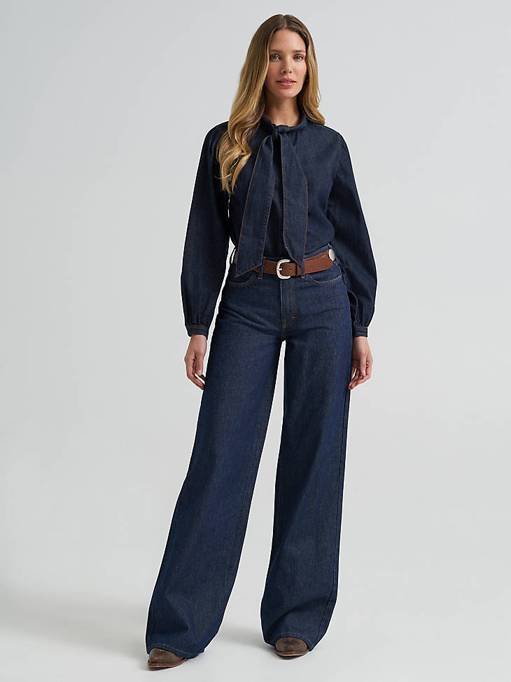 Wrangler Womens Denim Bow Snap Shirt
