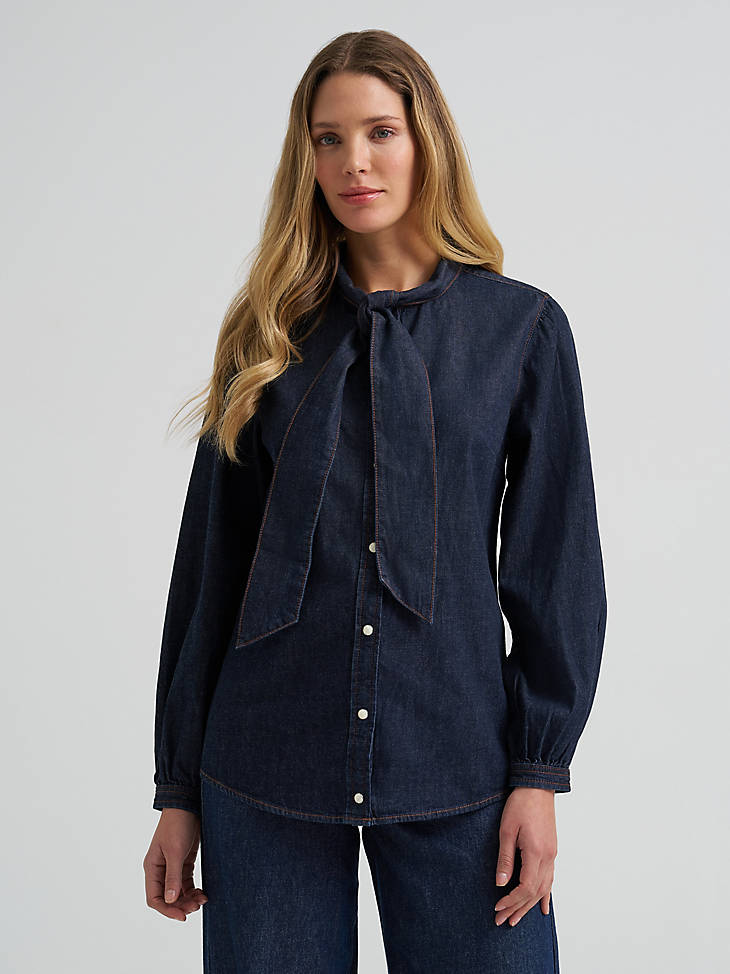 Wrangler Womens Denim Bow Snap Shirt