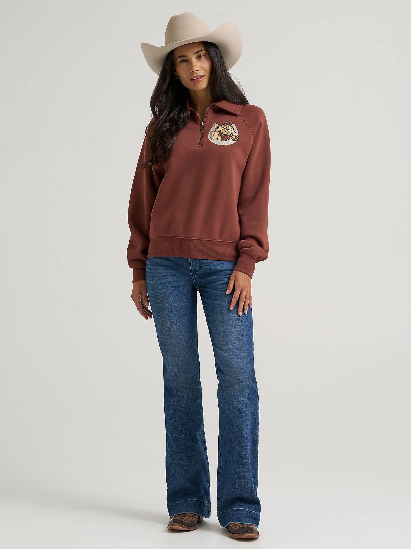 Wrangler Womens Horseshoe Collared Zip Pullover