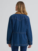 Wrangler Womens Denim Cinched Waist Barn Jacket chest pockets with signature W embroidery western clothing Utah