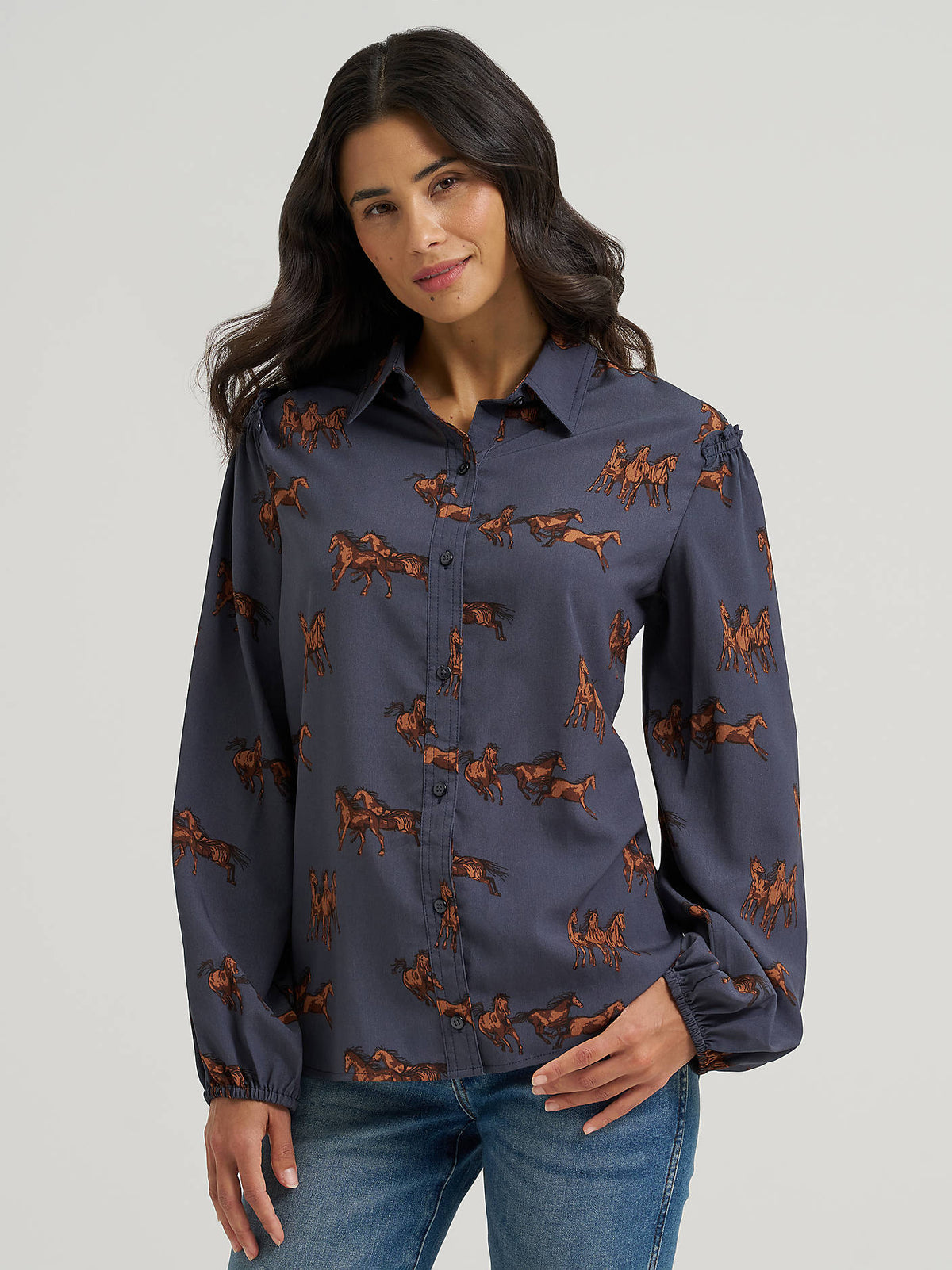 Wrangler Womens Drapey Sleeve Button Up Blouse