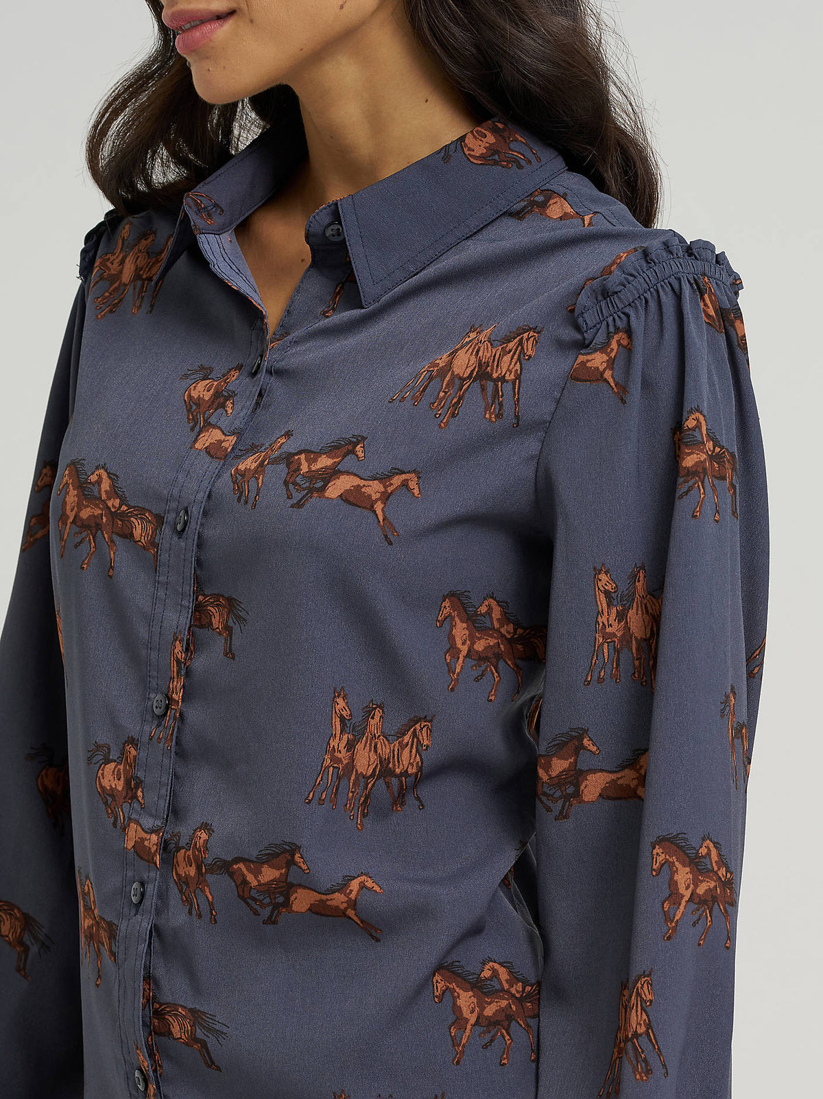 Wrangler Womens Drapey Sleeve Button Up Blouse