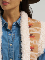 Wrangler Womens Sherpa Lined Jacquard Vest Tan woven in 100 percent polyester for cooler days womens fashion Utah