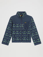 Wrangler Boys Hay Away Full Zip Sherpa Jacket Dark Forest dark green sherpa with full zip front zippered chest pocket and ripstop yoke in a western print kids western clothing ranch wear Utah 112382927 Boltranchstore.com
