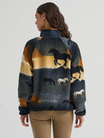 Wrangler Womens Hay Away Big Sky Sherpa Snap Jacket metal snap front closure with contrast cognac piping trim ranch wear