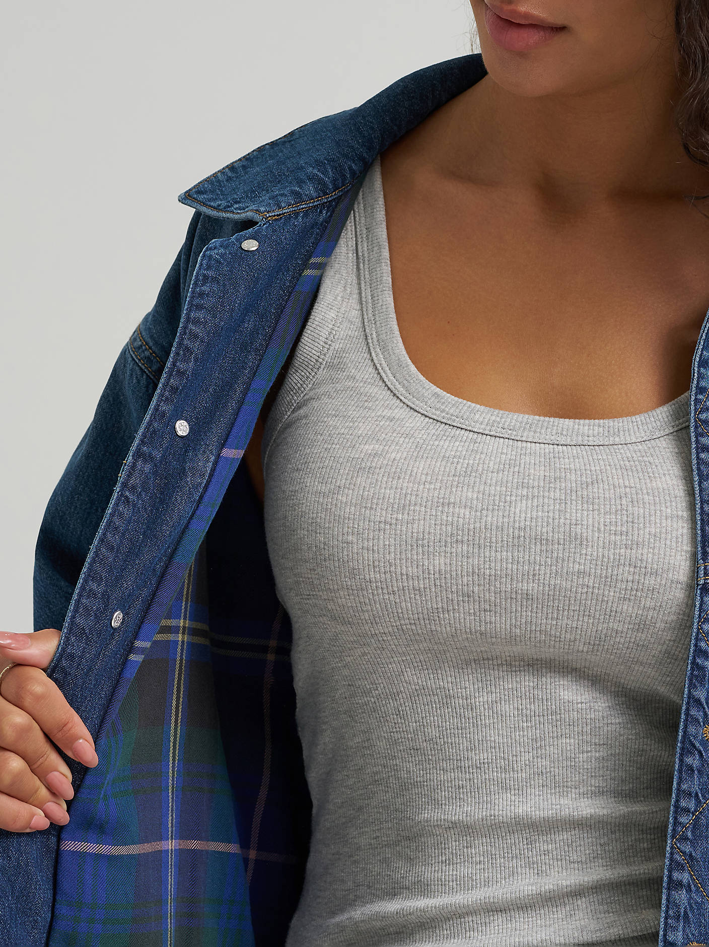 Lee Womens Oversized Flannel Lined Rider Jacket